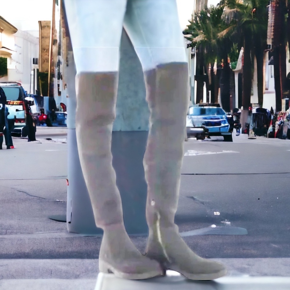 $398 Eileen Fisher Boots Loft Over the Knee 8 Nubuck Leather Partial Side Zip